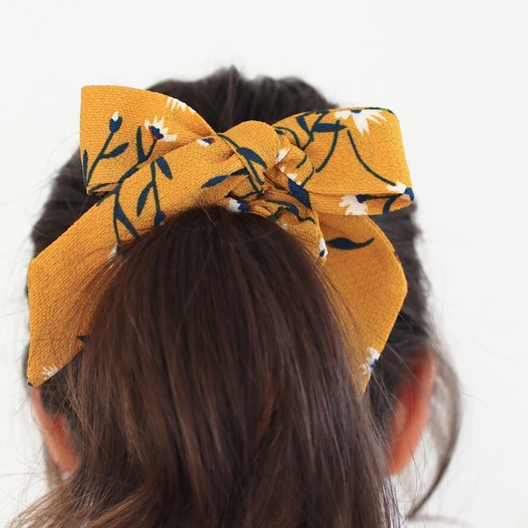 Yellow Scrunchie |  Detachable Ribbon | Hair Bow - Picture 2 of 4
